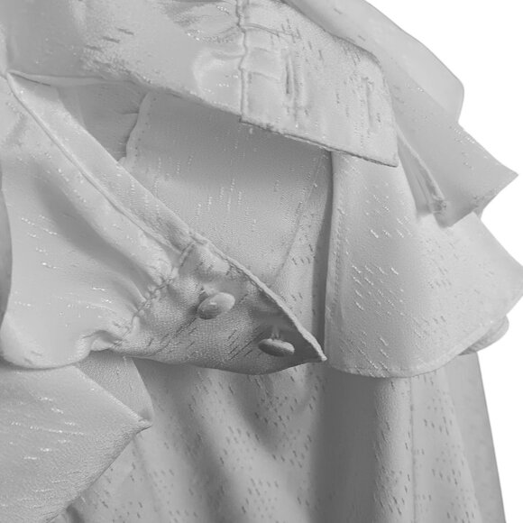 Medium 10 True Vintage Blouse White Ruffled High Neck Button Back Mom Secretary - Picture 5 of 7